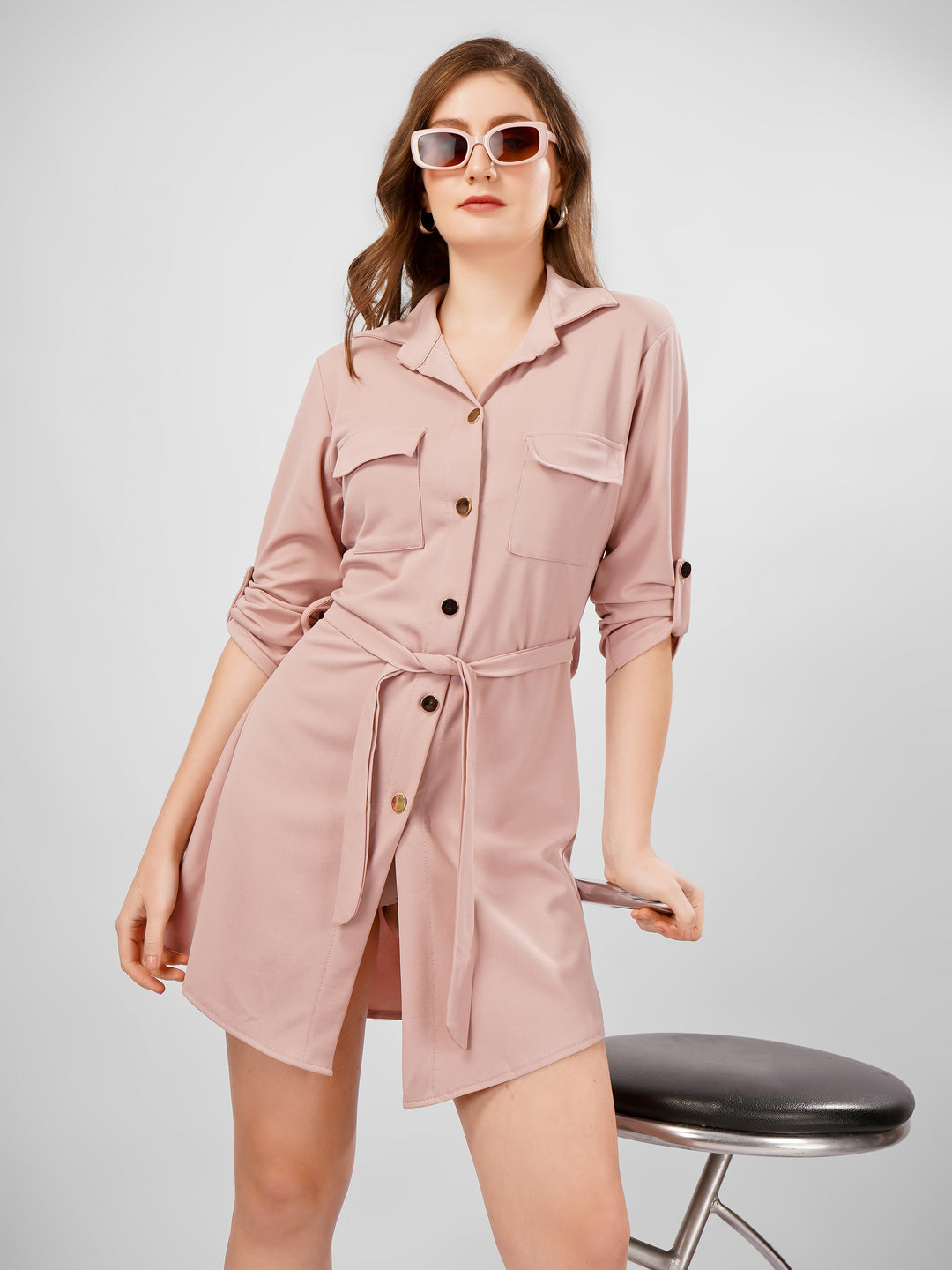 Wrapped Sleeves Shirt Dress