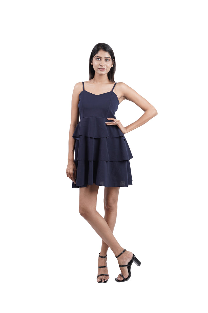 Cascading Tier Spaghetti Dress - Navy Blue