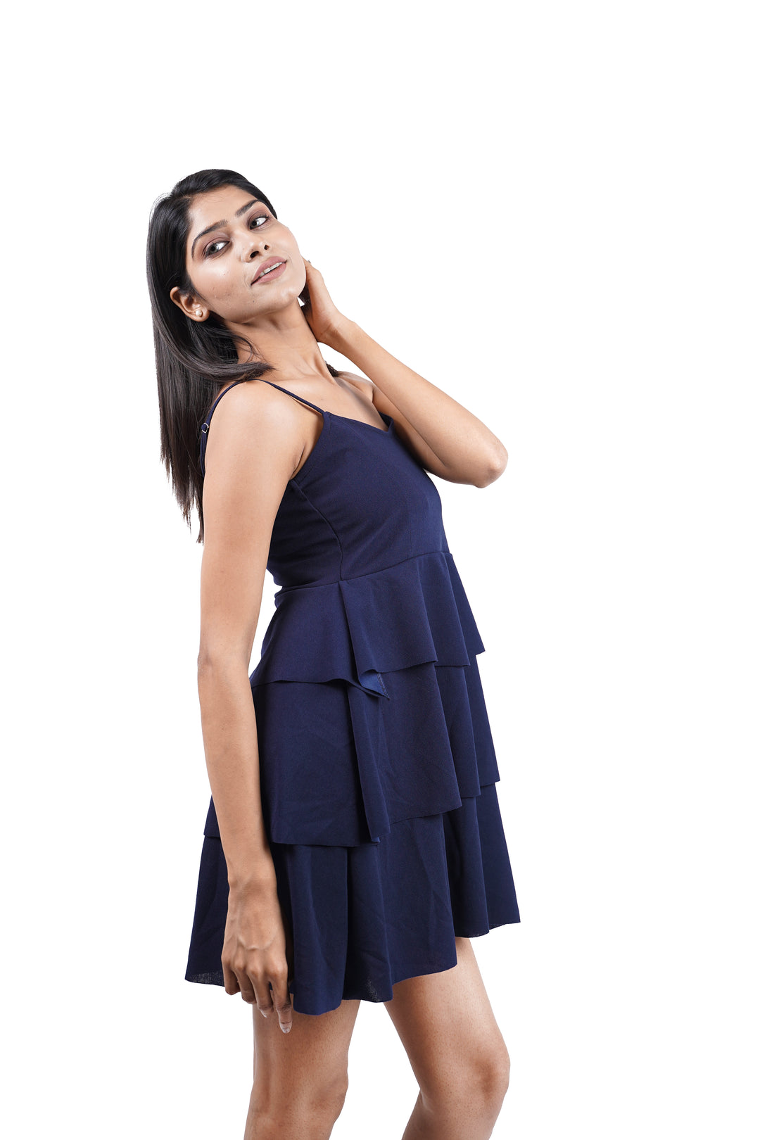 Cascading Tier Spaghetti Dress - Navy Blue