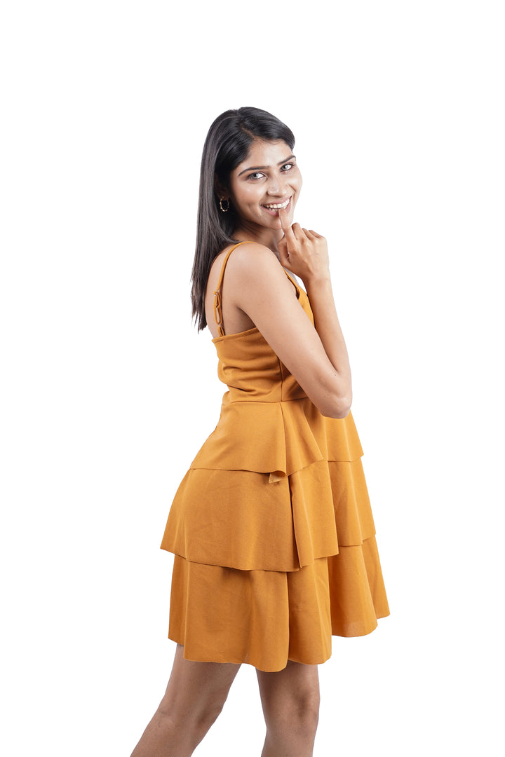 Cascading Tier Spaghetti Dress - Mustard