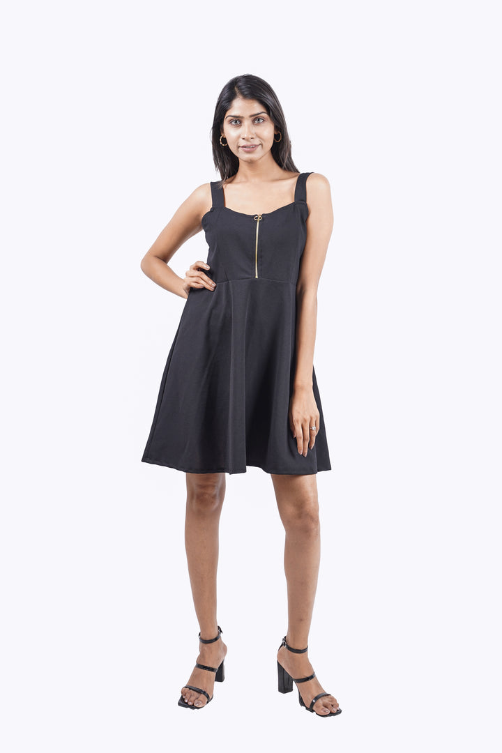 Center Chic Zip-Up Dress-Black