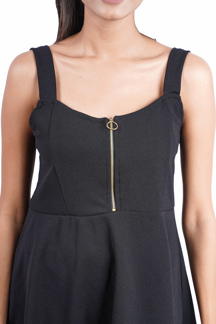 Center Chic Zip-Up Dress-Black