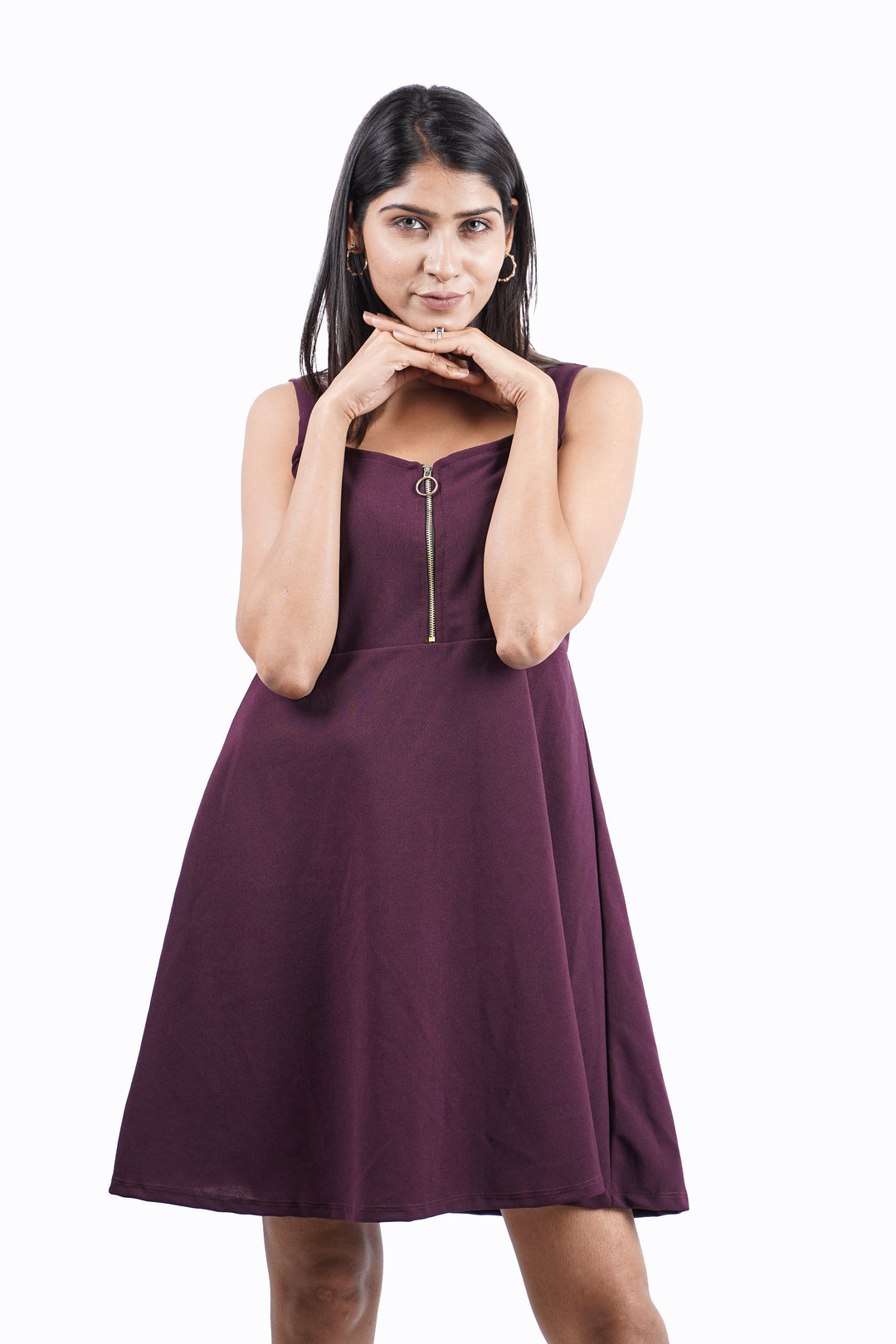 Center Chic Zip-Up Dress- Wine