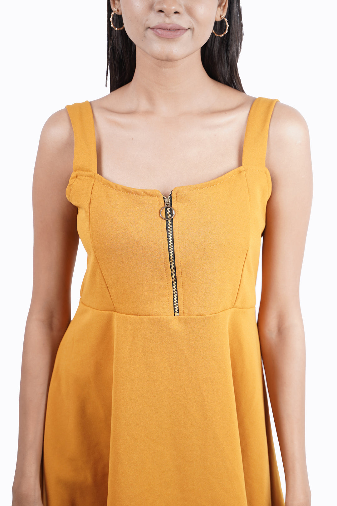 Center Chic Zip-Up Dress- Mustard