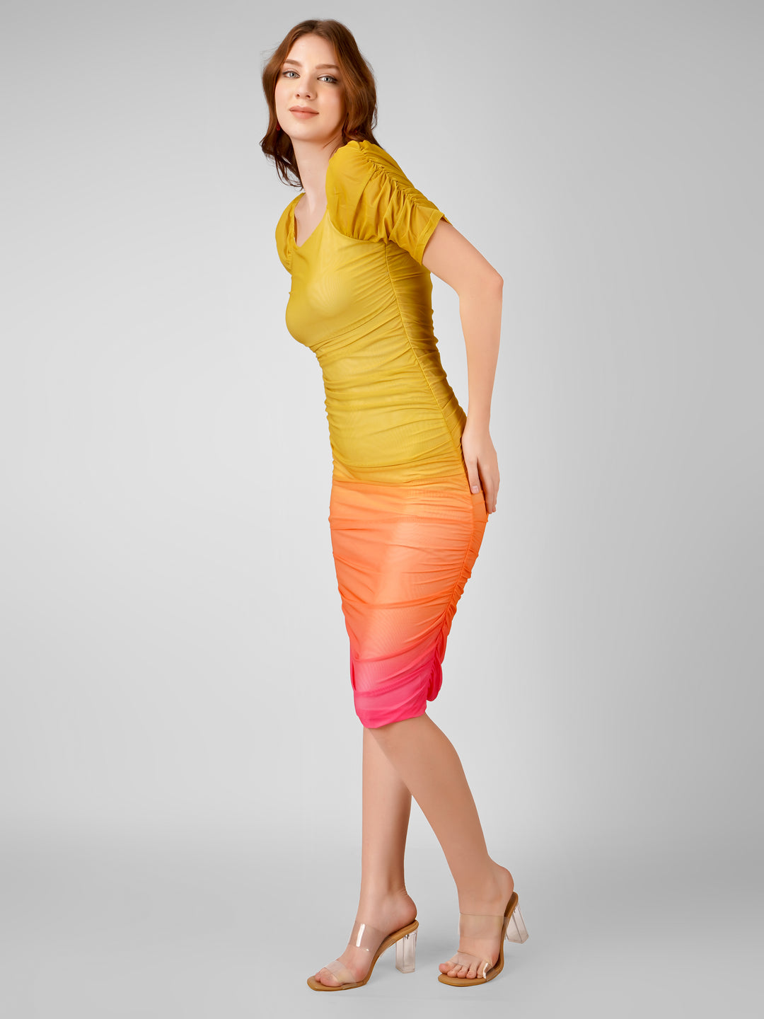 Sunset Glow Ombre Knee Length Dress