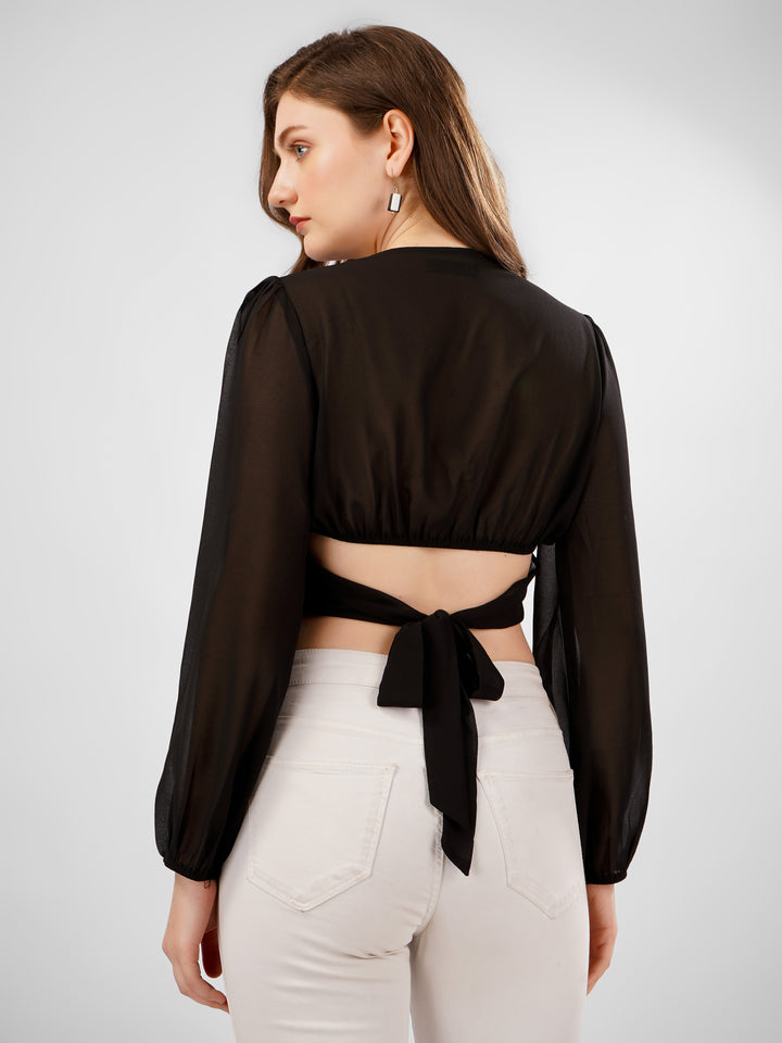 Black Trendy Back Knot Top