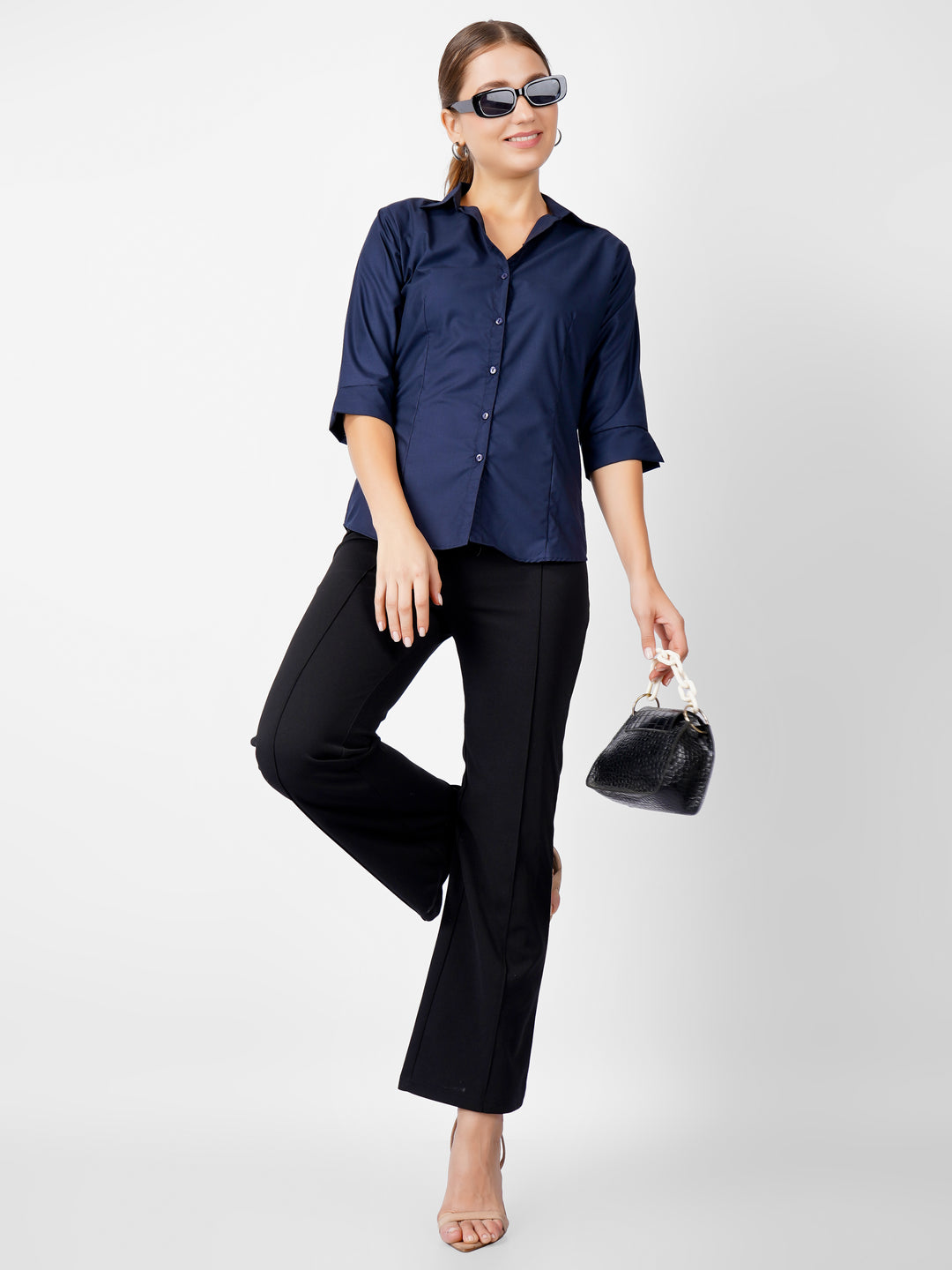 NAVY BLUE CLASSIC COTTON SHIRT PLUS SIZE