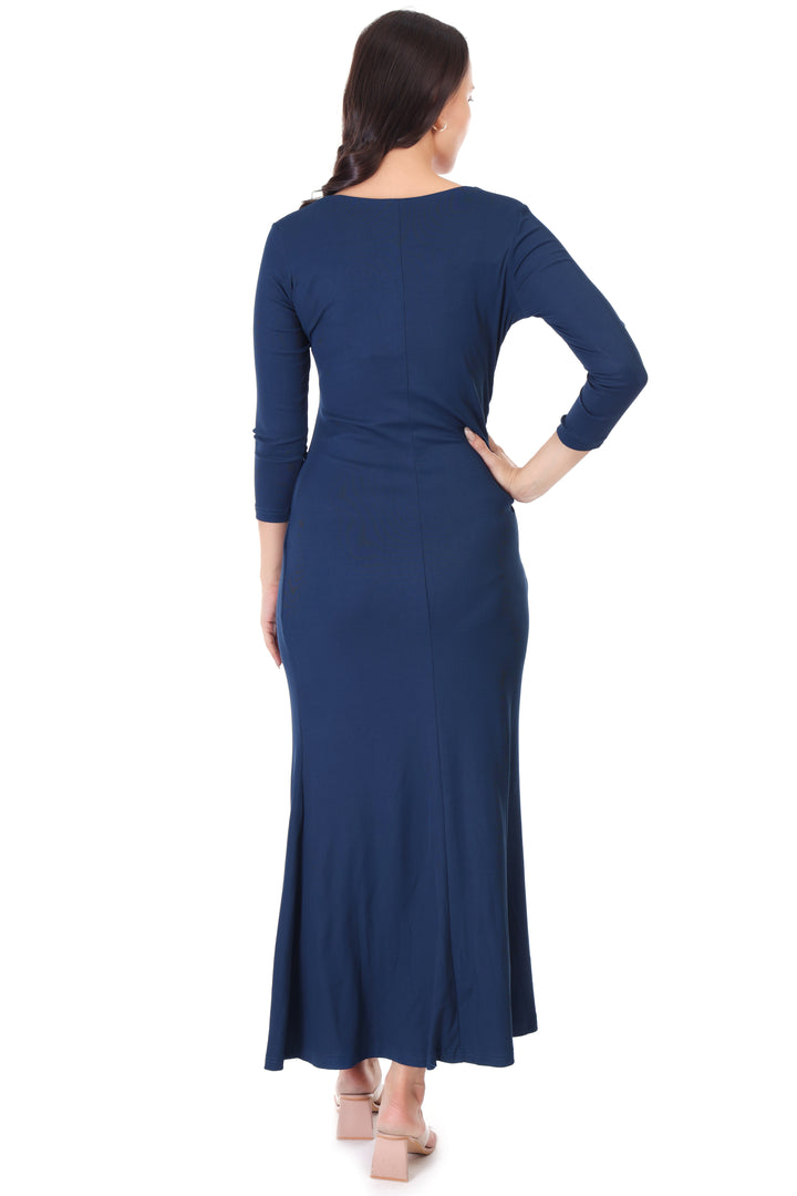 Navy Blue Front Slit Classy Maxi Dress