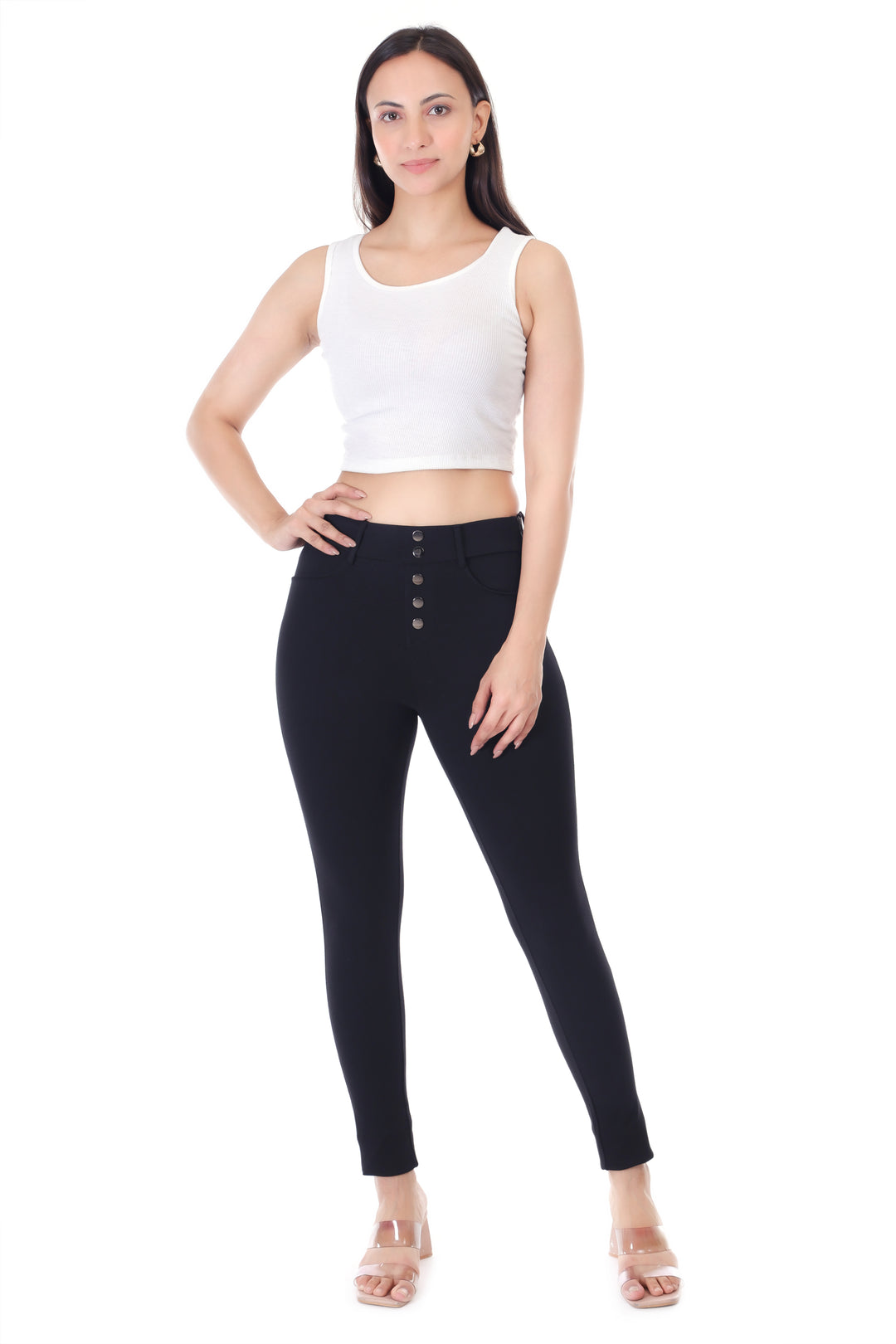 Central Zip Jeggings-Black