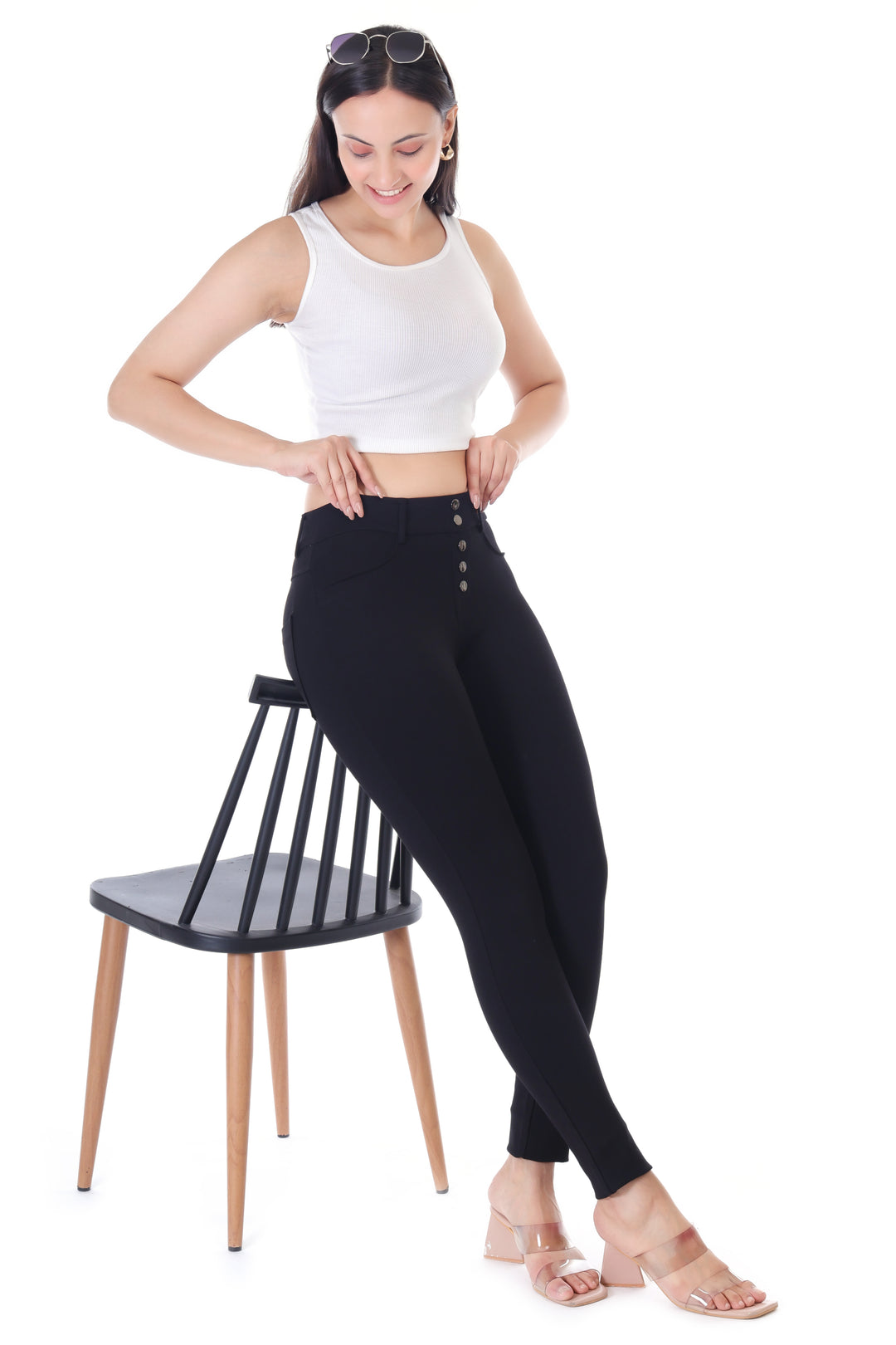 Central Zip Jeggings-Black