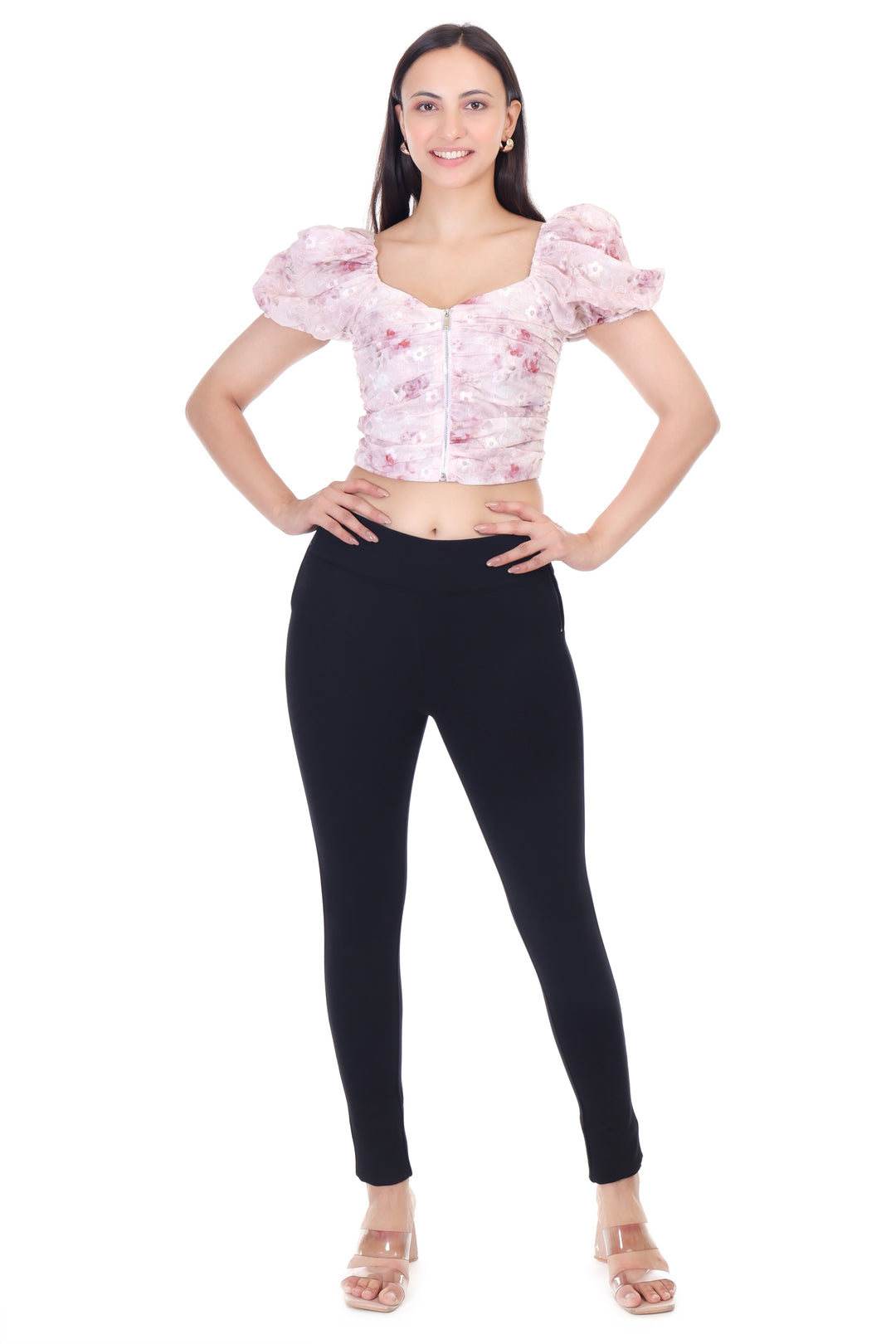 FLORAL PRINT CENTRE ZIP CROP TOP