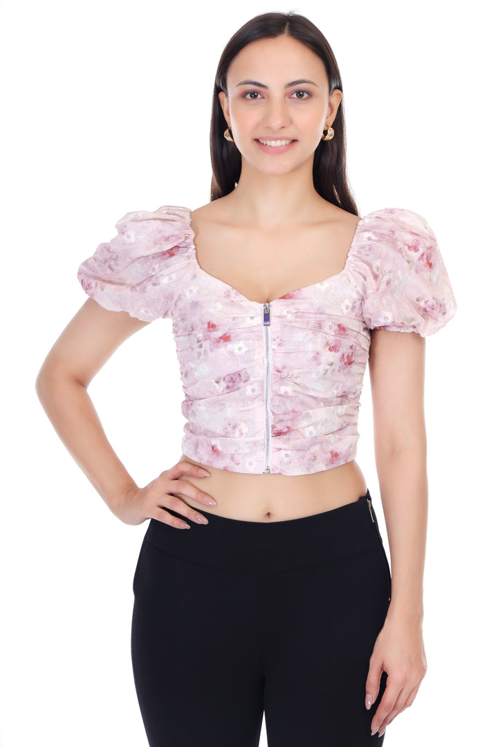 FLORAL PRINT CENTRE ZIP CROP TOP