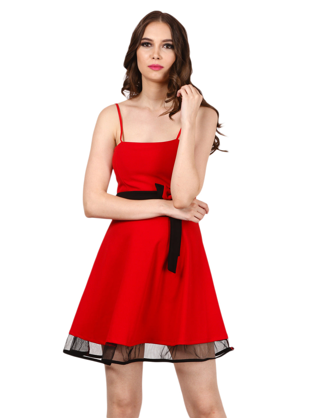 SCARLET CHARM BELTED MINI DRESS