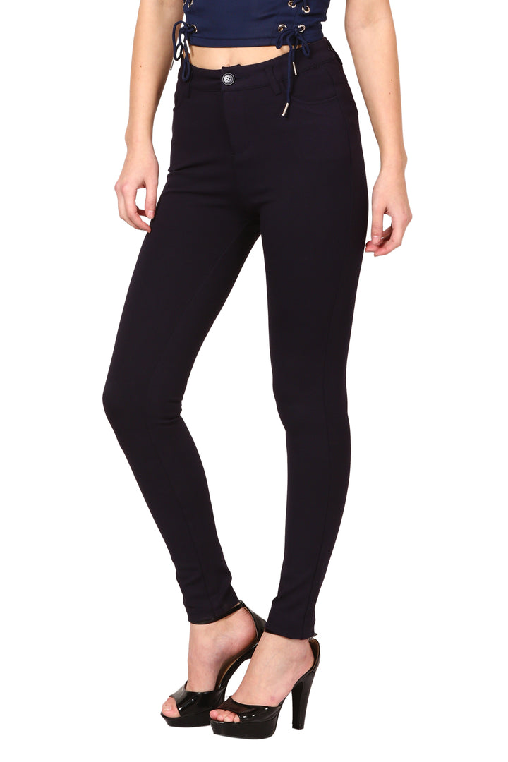 Sleek High-Waist Trousers- Navy blue