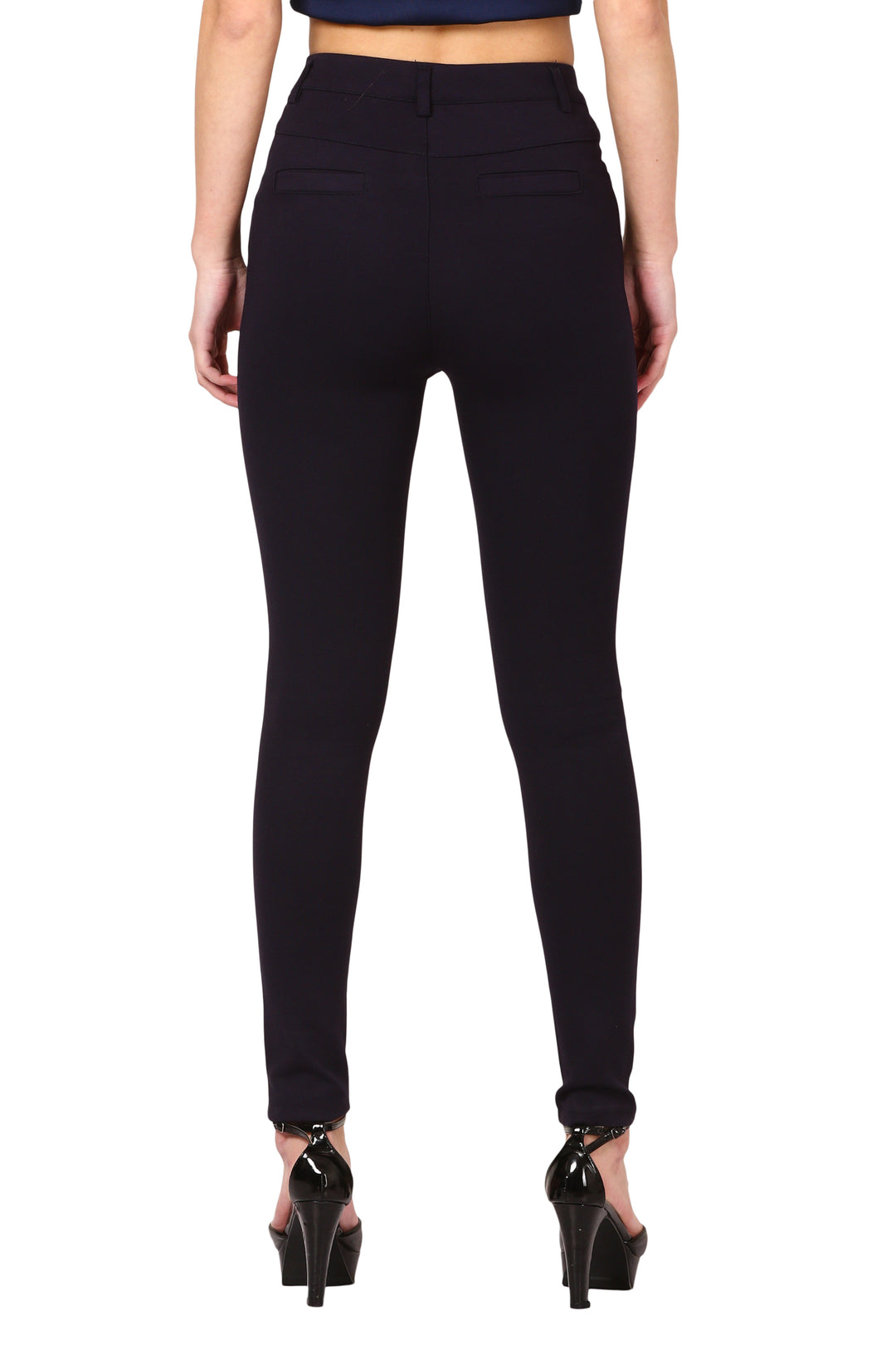 Sleek High-Waist Trousers- Navy blue