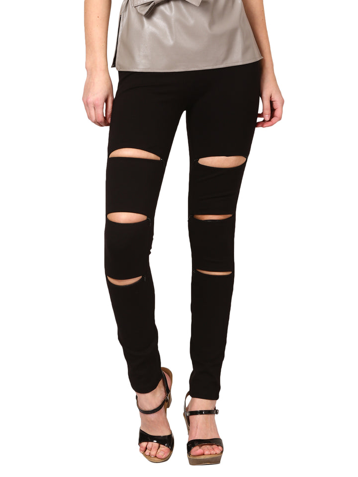 Black Distressed Knee Jeggings