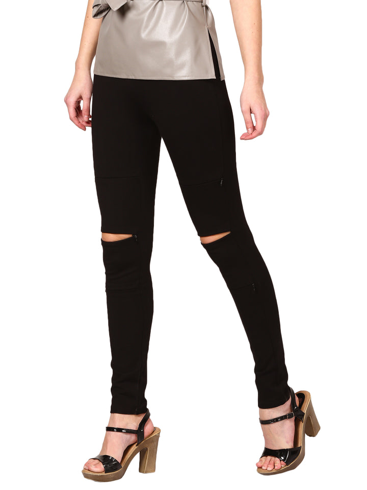 Black Distressed Knee Jeggings