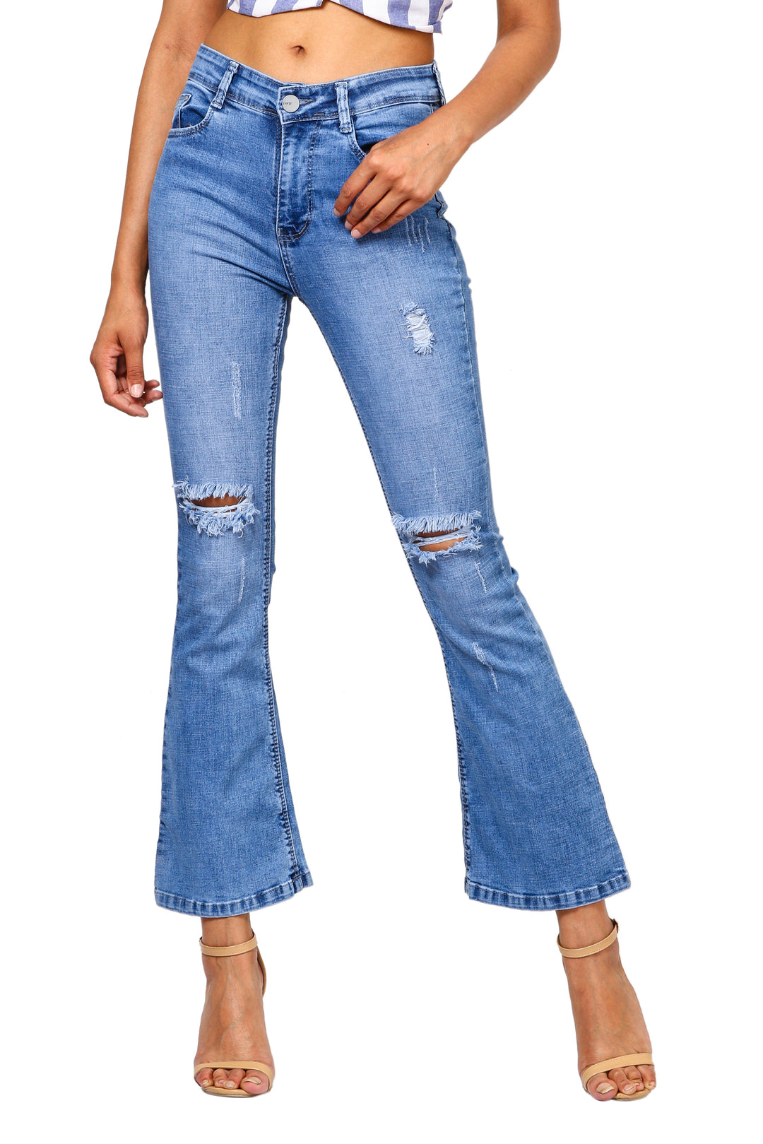 Rugged Single Button Mid-Waist Jeans