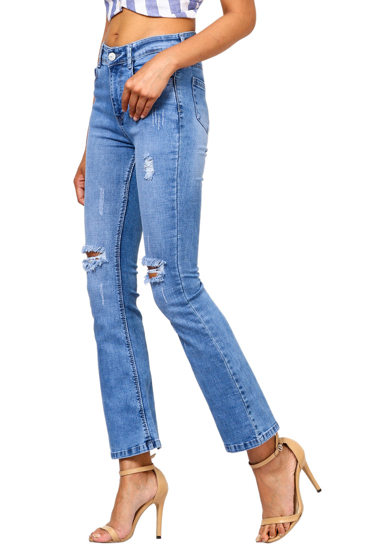 Rugged Single Button Mid-Waist Jeans