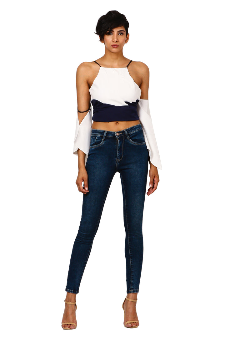 Single Button Mid-Waist Jeans