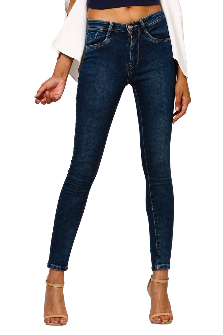 Single Button Mid-Waist Jeans