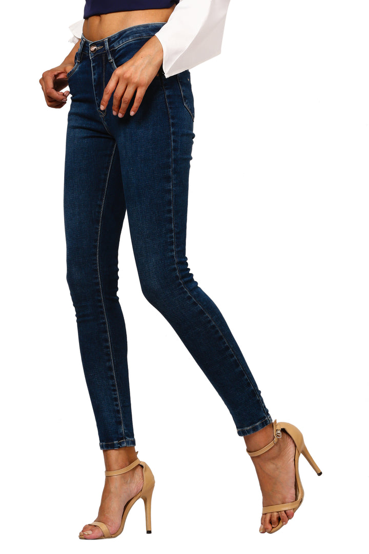 Single Button Mid-Waist Jeans