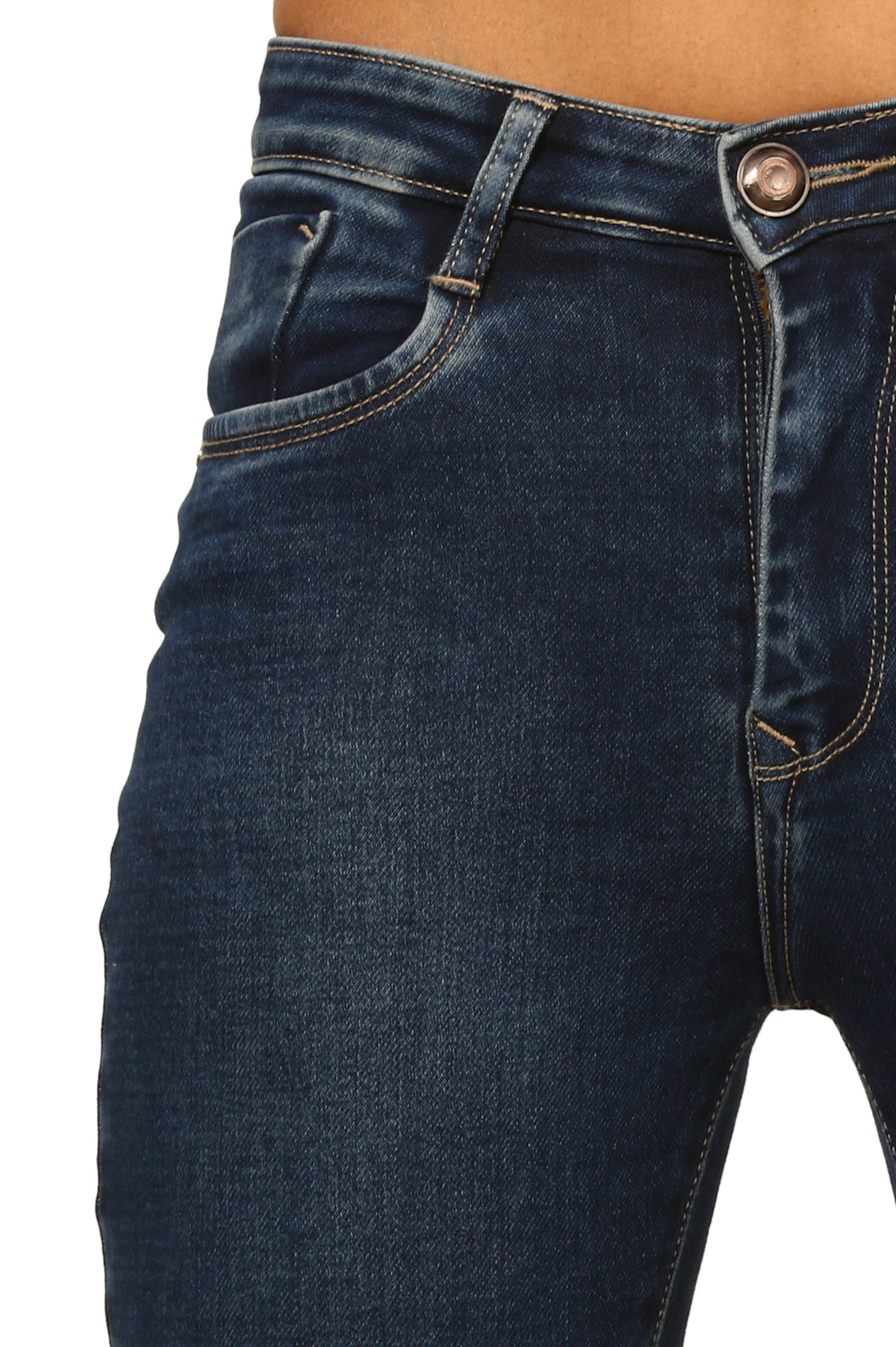 Single Button Mid-Waist Jeans